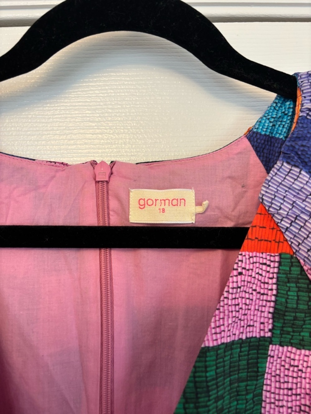 Gorman Patchwork Geometric Organic Cotton Mini Dress Size 18 Puff Sleeve Dress - Picture 10 of 13